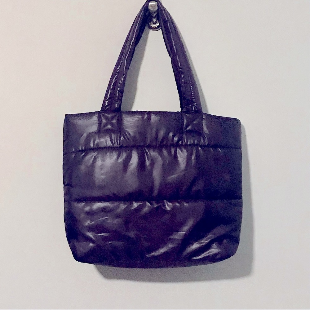 Purple Quilted Puffer Tote